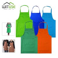 thicken cotton polyester blend cooking baking kitchen bib apron with pockets black blue green red yellow orange plain apron Aprons