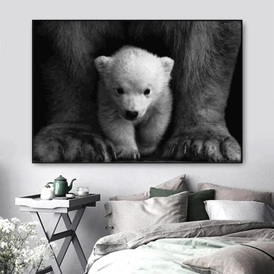 ภาพติดผนังโปสเตอร์รูปสัตว์แกนกลางสีดำและสีขาวสำหรับครอบครัวห้องนอนเด็กห้องนอนศิลปะผ้าใบตกแต่งผนัง (ไร้กรอบ) Heyuan ในอนาคต