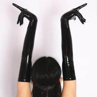 เซ็กซี่ PVC เงาถุงมือ Latex Faux หนังยาวถุงมือ Punk ถุงมือเซ็กซี่ Hip-Pop Jazz ชุด Mittens ชุดคอสเพลย์อุปกรณ์เสริม F33