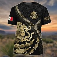 Mexico Eagle Printing Men T-shirt เสื้อยืดแขนสั้นลาย 3D Splicing Flag Mexico Harajuku เสื้อยืดขนาดใหญ่ O Neck เสื้อยืด XS-5XL