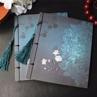 ┅♠ Chinese Style Blue Rose Color Diary Note Book Tassel Stationery Retro Flower Sketchbook Journal Blank Notebook Chinoiserie Art