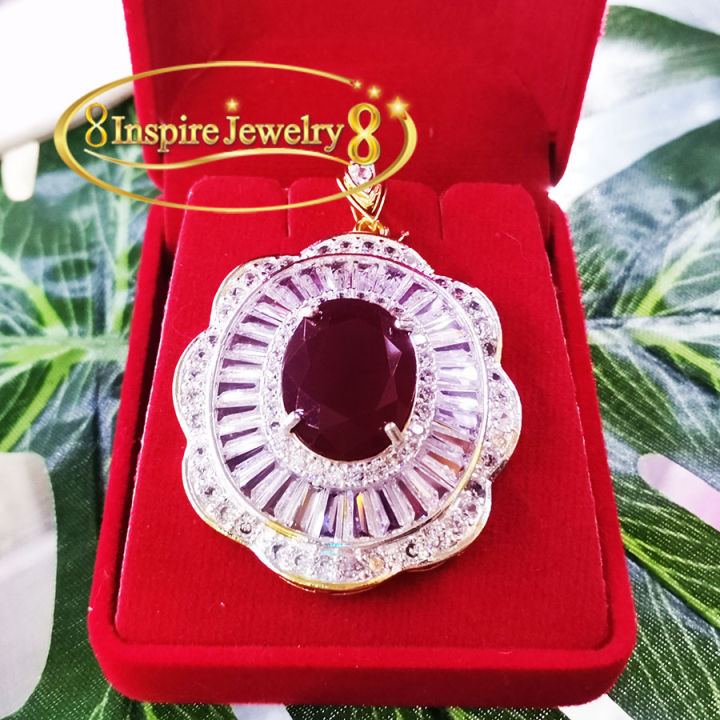 inspire-jewelry-จี้พลอยบุษราคัมล้อมเพชรเพชรสวิส-หรือจี้พลอยโกเมนล้อมเพชรสวิส-งานจิวเวลลี่-gold-plated