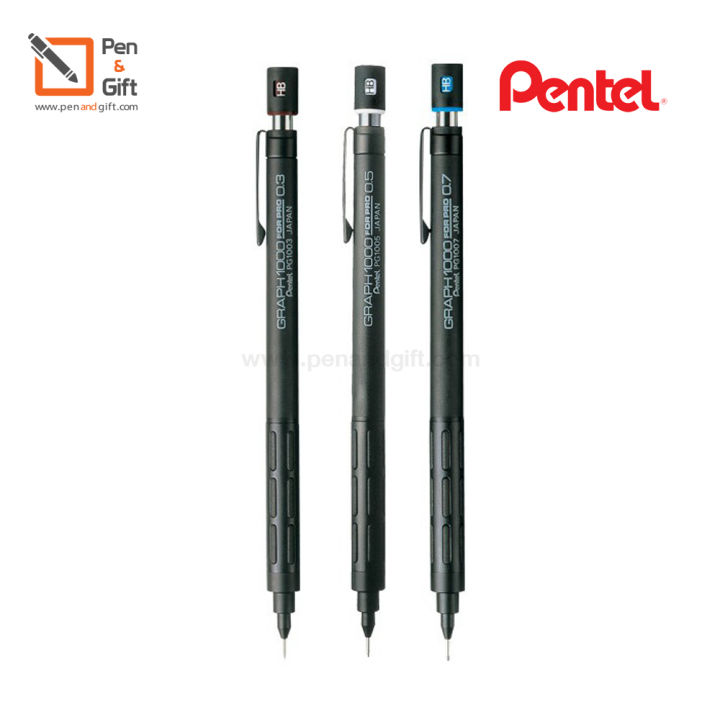pentel-mechanical-pencil-graph-1000-black-0-3mm-0-5mm-0-7mm-pentel-ดินสอกดเขียนแบบเพนเทล-กราฟ-1000-ด้ามสีดำ-มีให้เลือก-3-ขนาด-0-3-0-5-และ-0-7-มม-penandgift