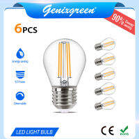 Genixgreen LED 220โวลต์6แพ็คหลอดไฟ LED E27 LED เอดิสันเส้นใยหลอดไฟ4วัตต์2700พันอบอุ่นสีขาวหลอดไฟสำหรับบ้าน