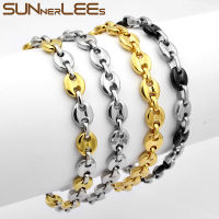 SUNNERLEES 316L Stainless Steel celet 5~11mm Coffee Beans Link Chain Silver Color Gold Plated Jewelry Men Women Gift SC13