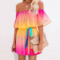 Multicolored Bohemian Ruffled Off Shoulder Self Belted Party Dress Cotton Tunic Women Plus Size Boho Maxi Dresses Vestidos A324