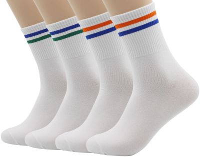 [MK SOCKS] Cotton 2-color (Orange 2EA + Green 2EA) 2-Stripe Athletic Sports