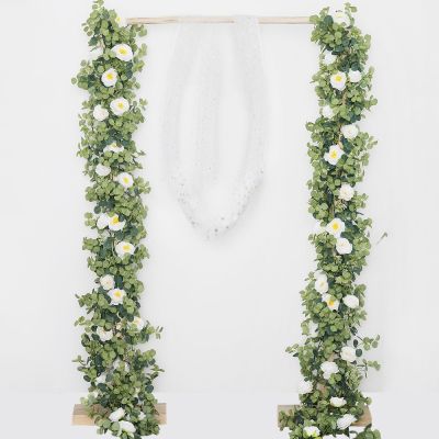 [AYIQ Flower Shop] ดอกโบตั๋นดอกไม้ประดิษฐ์ยูคาเถาพวงมาลัยกุหลาบดอกไม้เถาตกแต่งงานแต่งงานพืชปลอมผนังหวายสวนบ้าน Decr