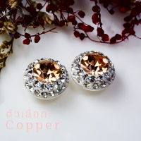 S925 ต่างหูเพชรกลม เงินแท้ ET99 CZ Diamond Sterling Silver Stud Earrings Copper 10 mm