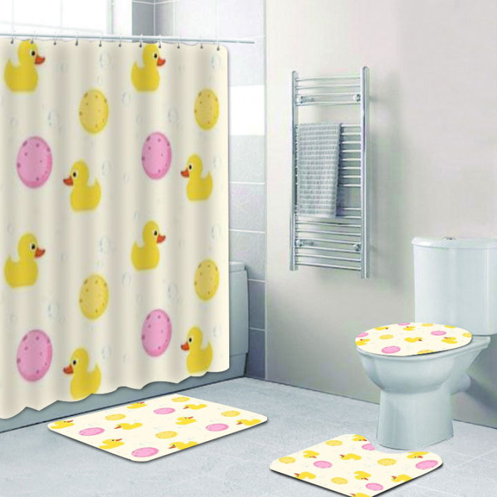 Colorful Yellow Rubber Ducks Bathroom Toilet Decor Cute Cartoon Duck  Bathroom Shower Curtain for Bathtub Accessories Bath Rugs | Lazada