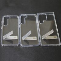 Casing cangkang braket mewah untuk SAMSUNG Galaxy S23 S22 Ultra Plus 5G Kickstand logam transparan cangkang Bumper tahan guncangan PC bening