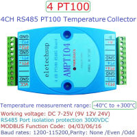 DC 12V 24V 4AI -40 ~ 300องศาเซลเซียส PT100 RTD Sensor To RS485 Temperature Collector โมดูล Platinum Thermal Resistance Collector