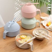 【hot】☢ 5Pcs multifunctional with lid bowl spoon chopsticks Eating Dinnerware Set Anti-hot Microwavable Bowl