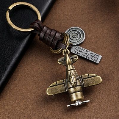 Punk Retro Creative Woven Leather Rope Personalized Combat Aircraft Keycahain Car Backpack Bike Bag Handmade Keychain Gift Key Chains