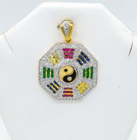 Multi Sapphire Color CZ Yin Yang Amlet 18K 24K Yellow Gold Plated Thai Pendant