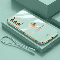 สำหรับสายคล้องแบบมีเคส A16 OPPO ฝาหลังป้องกันซิลิโคนนิ่มเคลือบเงากันชนสี่เหลี่ยมใบเมเปิลเคสโทรศัพท์