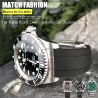 Original high quality✚☼ 20 มม. 21 มม. นุ่มยางเรืองแสงซิลิโคนโลหะ Link สายนาฬิกา Fit สำหรับ Rolex Submariner Daytona หัวเข็มขัดเลื่อนสายรัดอุปกรณ์เสริม