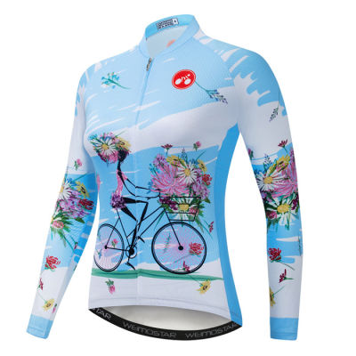 Cycling Jersey Womens Bike Shirt Long Sleeve MTB Top Maillot Bicycle Road Mountain Jackets Famale Racing Clothing Pink Blue Red