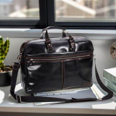 MUNUKI กระเป๋าแล็ปท็อปหนังแท้ 15.6 นิ้วสำหรับผู้ชาย Double Layer Briefcase M089