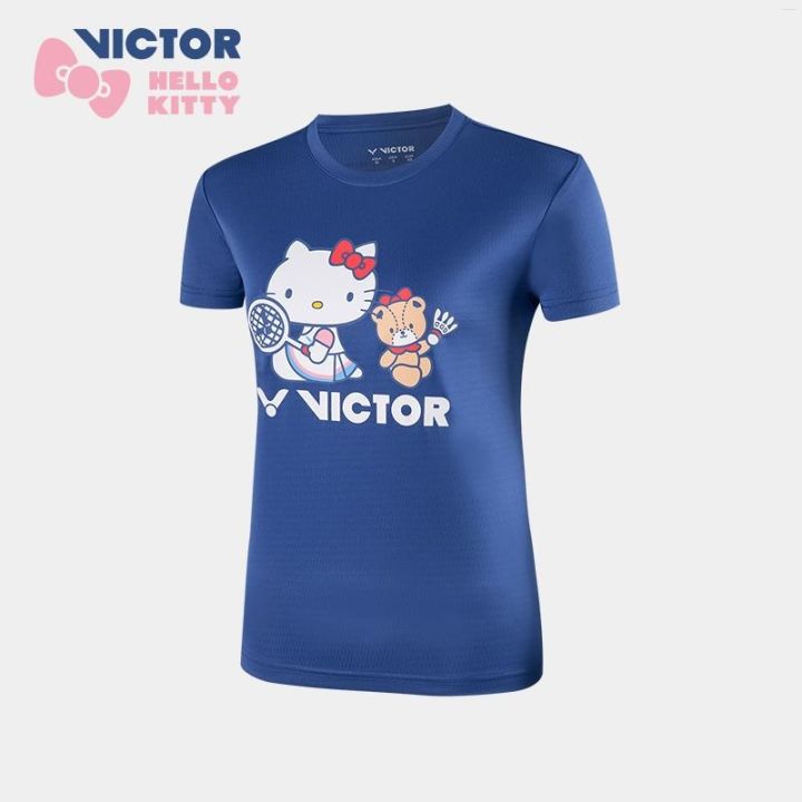 victor-victory-ชุดกีฬาแบดมินตันผู้หญิงรุ่นร่วมกันเฮลโลคิตตี้เสื้อยืด-kitty-แขนสั้นทันสมัย-t-kt203