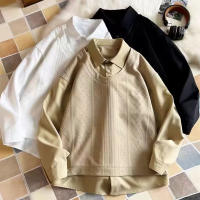 Houch พร้อมส่ง COD เสื้อเชิ้ตแขนยาวลําลอง ทรงหลวม ขนาดใหญ่ สีขาว เสื้อคลุมแขนยาว สําหรับผู้ชาย สไตล์ญี่ปุ่นวินเทจ