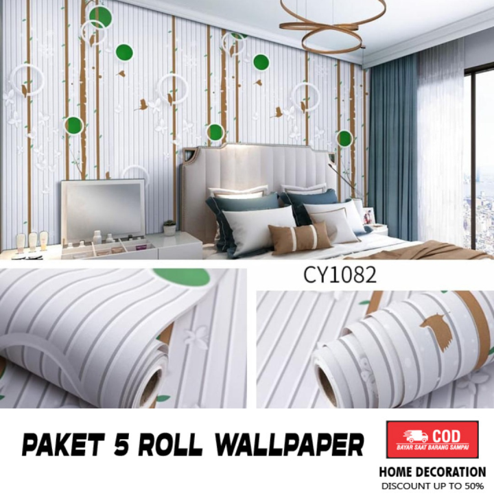 (COD) Wallpaper dinding promo 5 roll stiker dinding gambar wallpaper