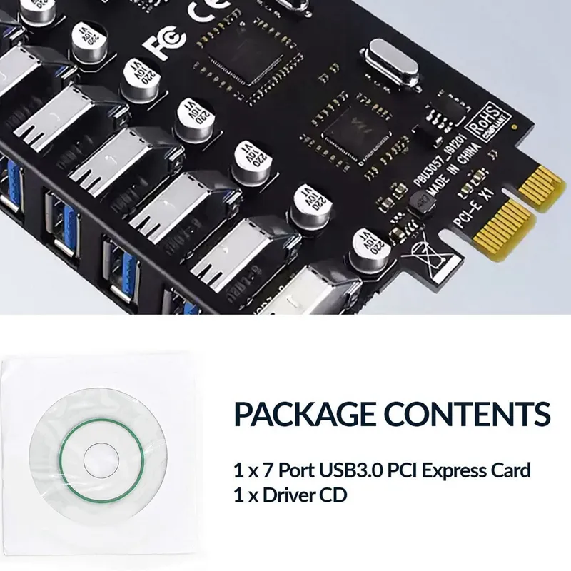 7 Ports USB  PCI Express Adapter Card USB Expansion Card, PCIe Riser Card  for PC, Linux / WindowsXP/ 7/ 8/ / 10 