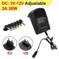 Universal DC Adapter Charger Adapter Adjustable 3/4.5/6/7.5/9/12V Voltage 6 Plug Power Supply Converter Power Adapter 3A 30W  Wires Leads Adapters