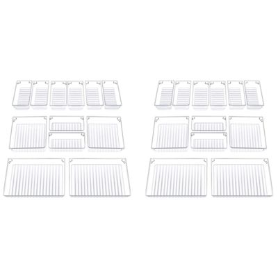 Set of 24 Desk Drawer Organizer Trays with 3-Size Clear Plastic Storage Boxes Divider Make-Up Organiser for Office