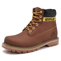 READY STOCK Caterpillar Men S Plain Soft-Toe Work Boots Caterpillar Brown พร้อมกล่อง