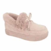 Winter Boots Women Cute Bowknot Fur Slip-on Cotton Shoes Winter Warm Plush Loafers Female Short Snow Boots Furry Flat Shoes