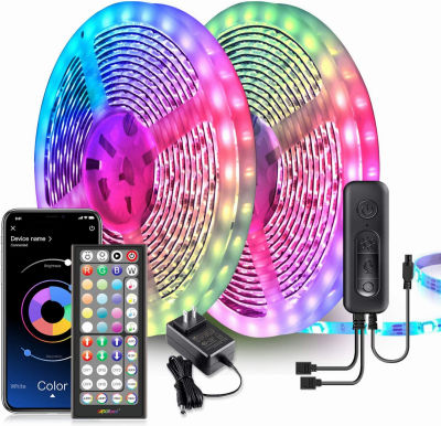 Nexillumi 65.6ft LED Lights for Bedroom Music Sync Color Changing RGB LED Strip Rope Lights 44-Key Remote, 5050 RGB LED Light Strips(APP+Remote+Mic+3 Button Switch) 65.6 Feet