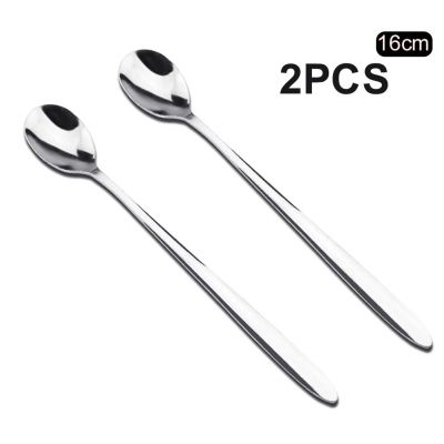 New 2Pcs Portable Durable Long Handle Stainless Steel Tea Coffee Spoons Ice Cream Scoop Cutlery Set