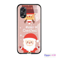 เคสใส่โทรศัพท์สำหรับ OPPO A18 A38กันกระแทกซานตาคลอสเคสโทรศัพท์คริสต์มาสเนอร์เอลก์คริสต์มาสกวางมนุษย์หิมะปลอกกระจกเทมเปอร์ฝาครอบป้องกัน