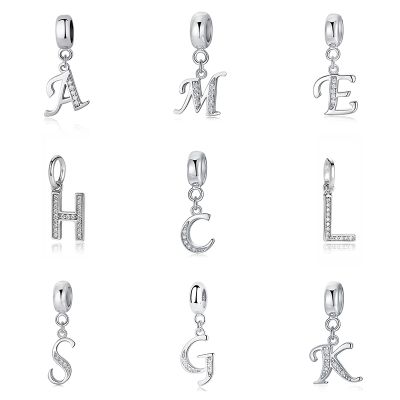 Authentic 925 Sterling Silver Charm Bead Vintage A-Z Letter Alphabet Dangle Charms Fit Pandora Original Bracelet Fine Jewelry