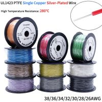 2M/20M PTFE Silver Plated Copper Wire 38/36/34/30/28/26 AWG Micro Fine UL1423 High Temperature Electronic DIY Single Core Cable