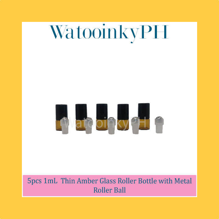 5pcs 1ml Roller Amber Glass Thin Roller Bottle with Metal Roller Ball