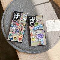 เคส S23 Samsung Galaxy S23พิเศษบวกกับ S22อัลตร้า【แท็กยิ้ม】สติกเกอร์สุดสร้างสรรค์เคสกระจกกันกระแทกสไตล์อินซู