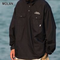 MOLAN เสื้อเชิ้ตผู้ชายเสื้อเชิ้ตแขนยาวแนวสตรีทเสื้อคอปกกระดุมแถวเดียวกระดุมแถวเดียวสไตล์หลวมแฟชั่นเสื้อพื้นเมืองสีทึบ