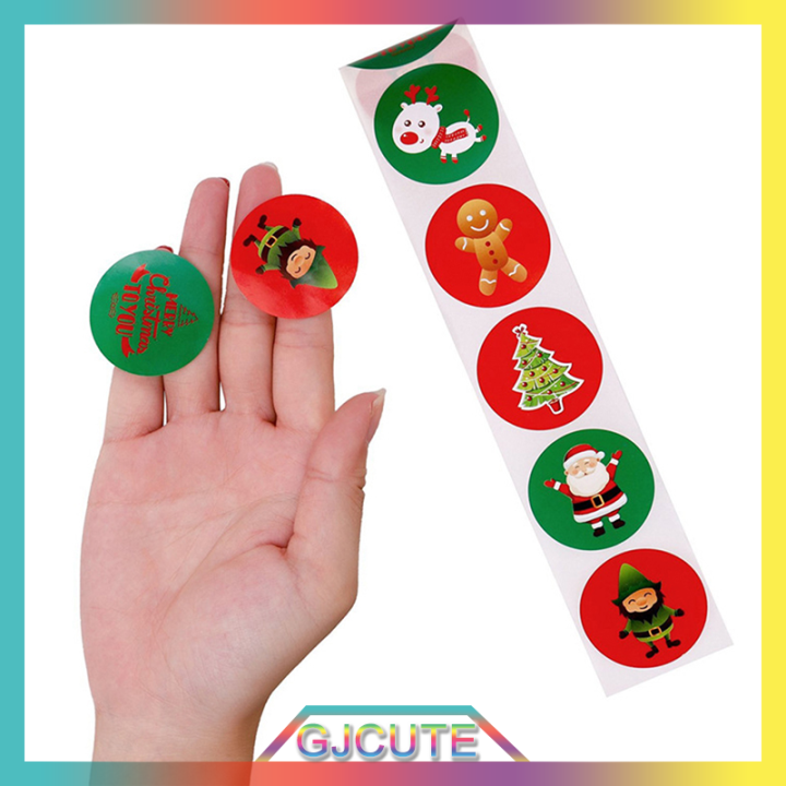 gjcute-500pcs-roll-candy-bag-สติกเกอร์คริสต์มาสตกแต่งบ้าน-christmas-tree-elk-เครื่องประดับ