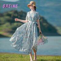 BREINE ชุดเดรสลายดอกไม้ใหม่พิมพ์ลายผู้หญิงและ Waist503D019 MIDI กระชับสัดส่วน