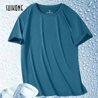 Suikone เสื้อยืดระบายอากาศทรงหลวมแขนสั้นตาข่ายสีทึบบางของผู้ชาย