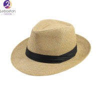 Leboston (หมวก) Men Women Sun HAT Beach Summer Sunhat Fedora Panama Wide Brim Trilby Straw Cap