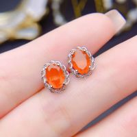 Popular Beautiful Opal Earrings 925 Sterling Silver Natural Orrange Fire Opal Stud Earrings For Women