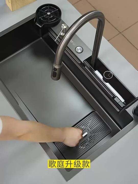 Waterfall Sink Black stainless steel Nano Large single sink Kitchen Vegetable Washing Basin