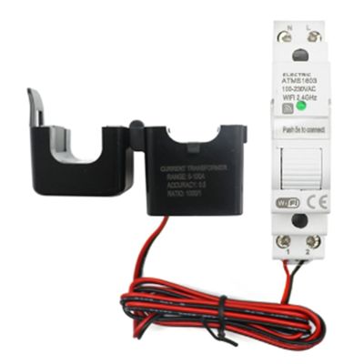 Din Rail Single Phase AC 110V 240V CT AC Meter Plastic Electricity KWH Meter App Real Time Monitor (50A)