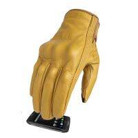 【CW】New Leather Motorcycle Gloves Touch Screen Yellow Racing Cycling For Men Genuine Goatskin Moto Glove Motorbike Riding Dirt Bike