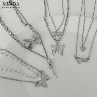 MIAOYA Fashion Jewelry Shop จี้ผีเสื้อสไตล์พังก์สำหรับสุภาพสตรี สร้อยคอหลายชั้น unisex สำหรับคู่รัก ของขวัญวันเกิดที่สวยงาม