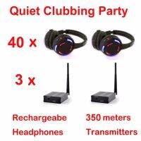 【DT】hot！ Silent Disco Headphones - Quiet Clubbing Bundle with 40 Led Headsets   3 Transmitters 500m Distance