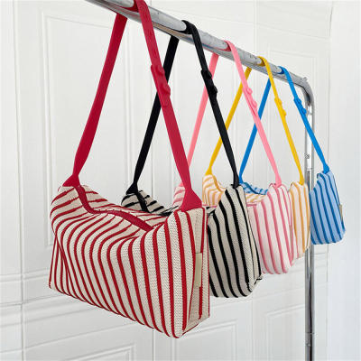 Womens Handbag Casual Handbag Single Shoulder Bag Multifunction Handbag Knitted Shoulder Bag Striped Tote Bag